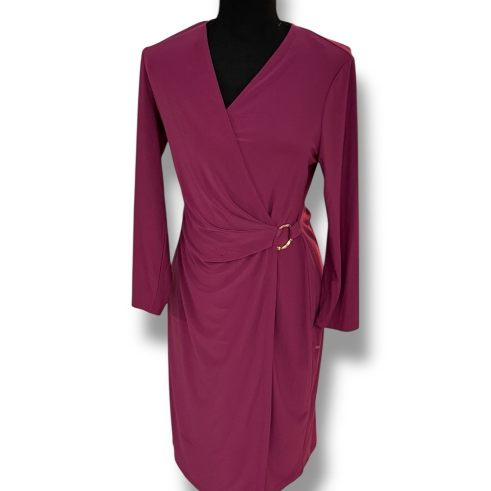 NWOT Black Label by Evan Picone Faux Wrap Dress | Berry Purple Midi | Size 6 - Picture 4 of 7